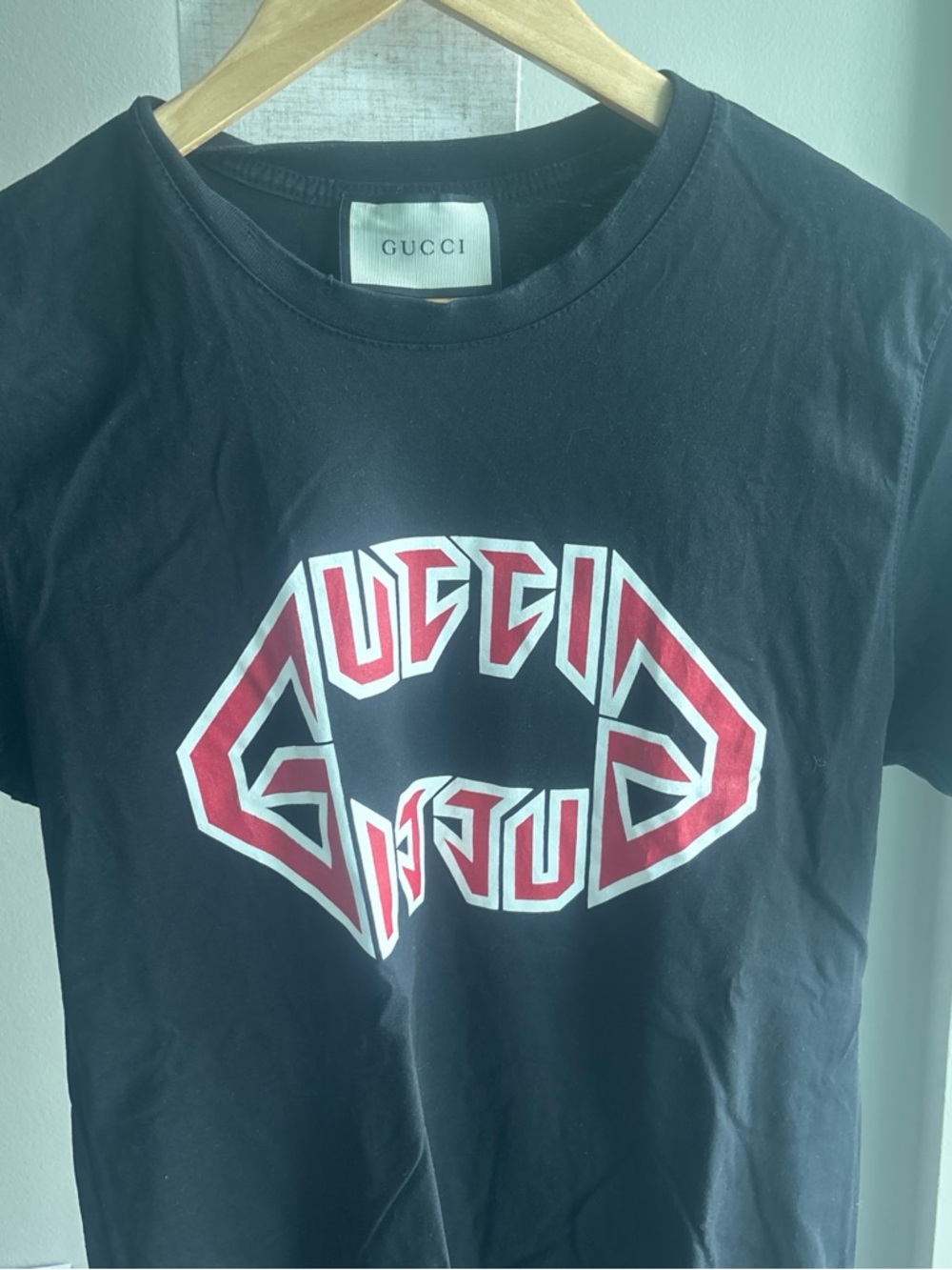 Gucci Black Tee with White Logo Patch